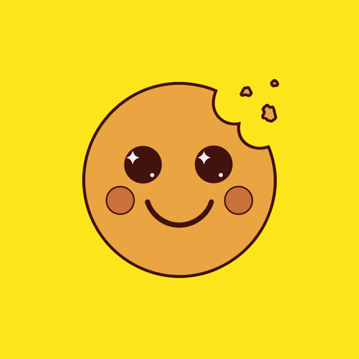 Crumbly app icon: a smiling cookie with a bite taken out